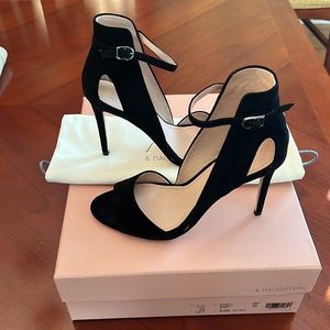 A•D & Daughters black suede Rivieron heels